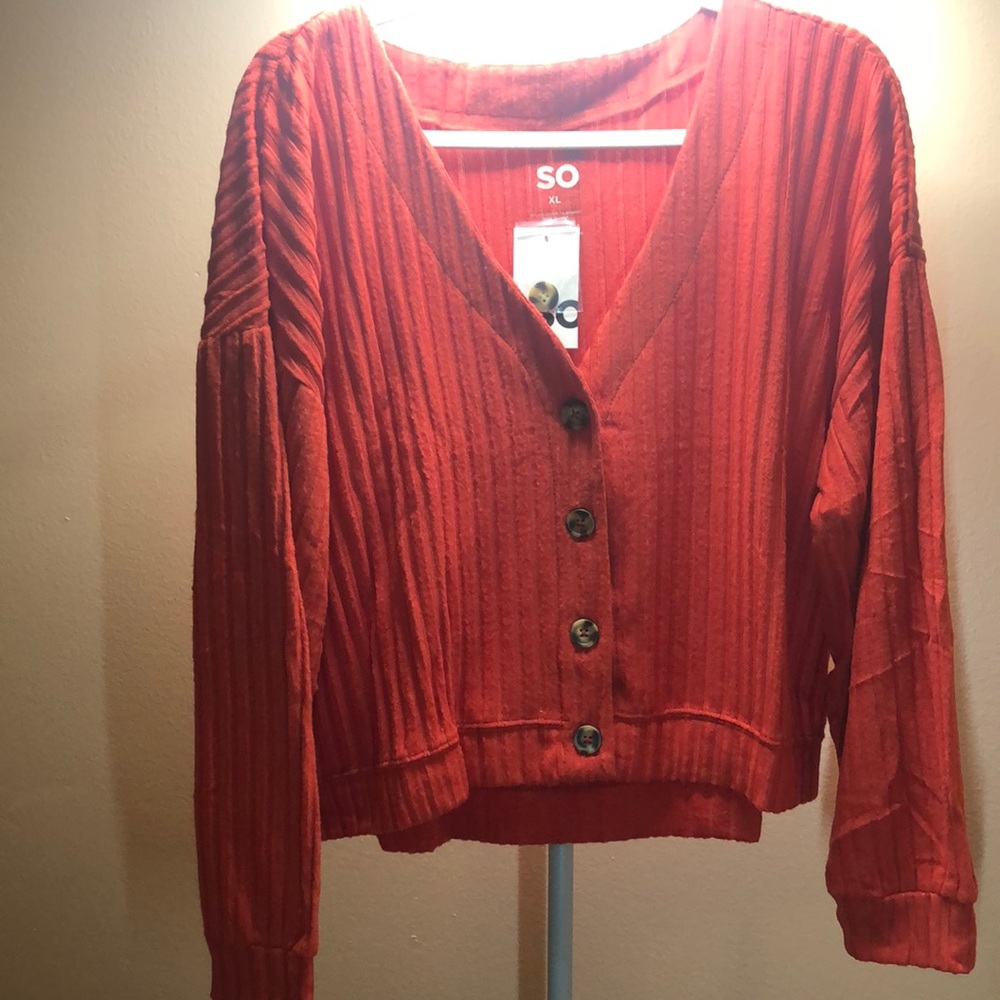 SO Women's Orange Button-Up Sweater